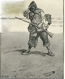 Robinson Crusoe sees the foot-print in the sand